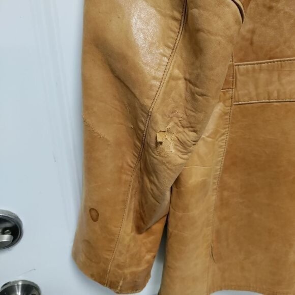 Vintage 70's Mens Butter Soft Tan Leather Blazer M - Picture 7 of 16